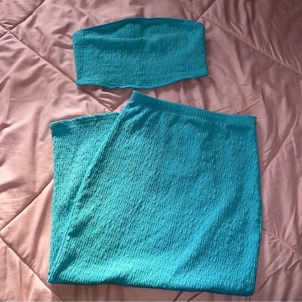 Shein Blue Tube Top & Skirt Set